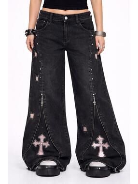Grave Cross Baggy Jeans